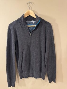 Robert Graham Men's Zip-Neck Textured Sweater - Charcoal with Blue Accent
